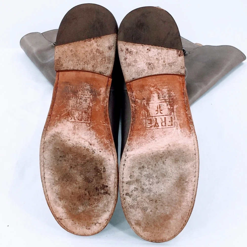 FRYE Womens Tall Riding Boot Paige Grey Leather Buckle Boot Distressed Sz 9 - Picture 14 of 16